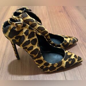 Elegant Calf Hair Leopard Print High Heels